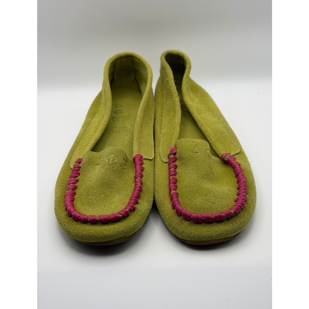 Deer Stags Lime Green Suede Moccasin Loafers Whipstitch Flats Mexico Womens 5.5